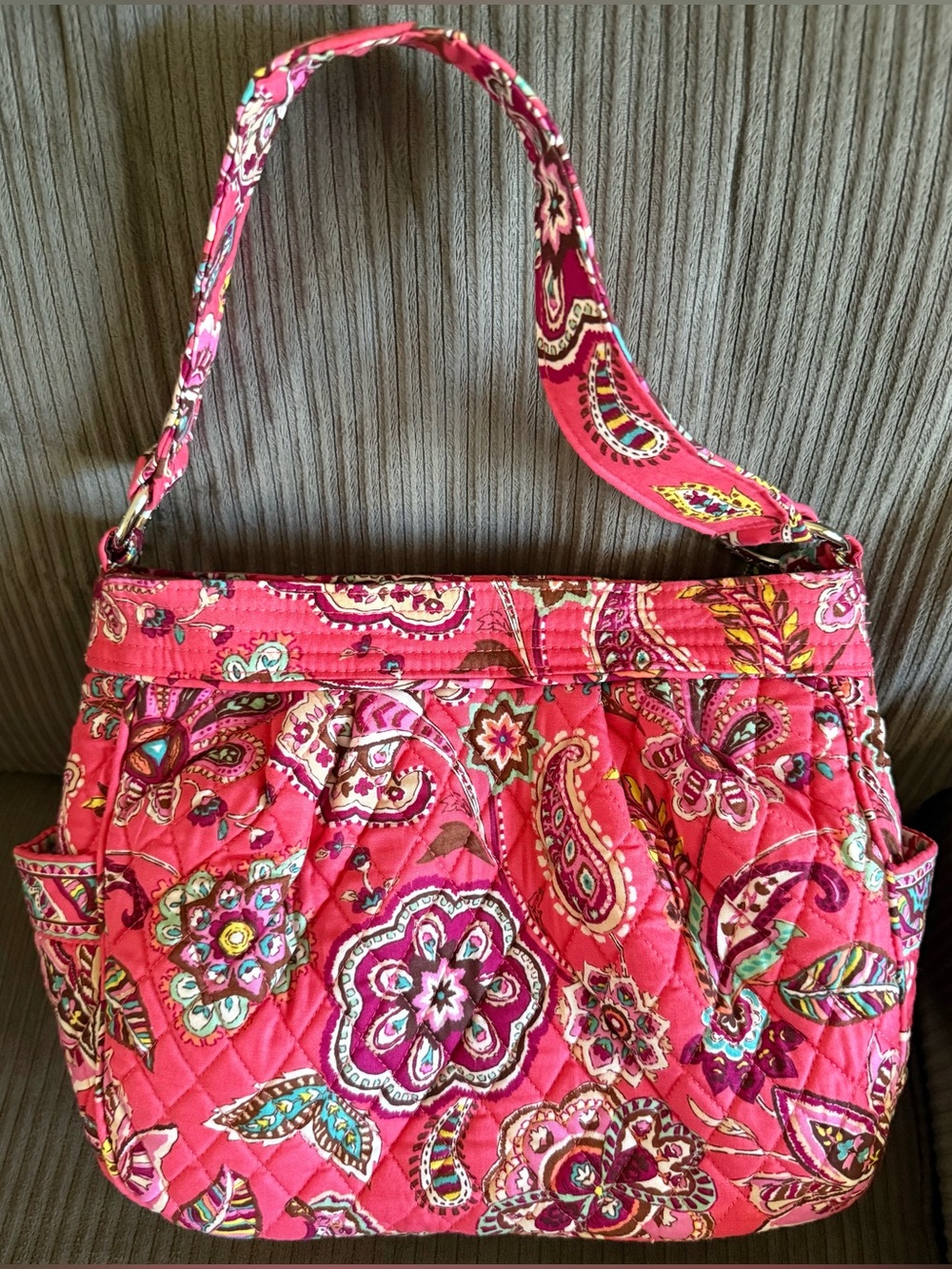 New Call Me Coral Reversible  Vera Bradley Hot Pink Quilted Paisley Shoulder Bag